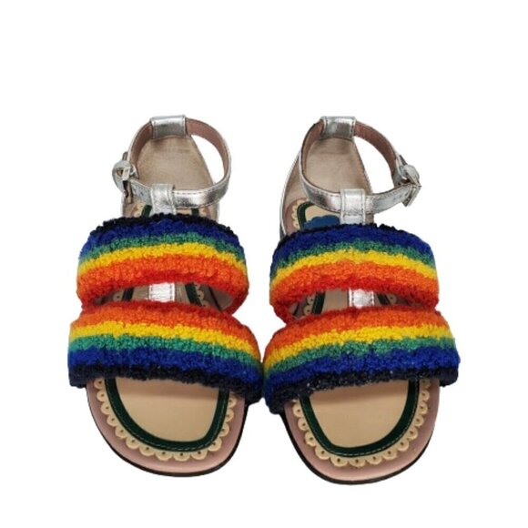 Gucci Rainbow Terrycloth Buckle Ankle Strap Sandals - Picture 2 of 9